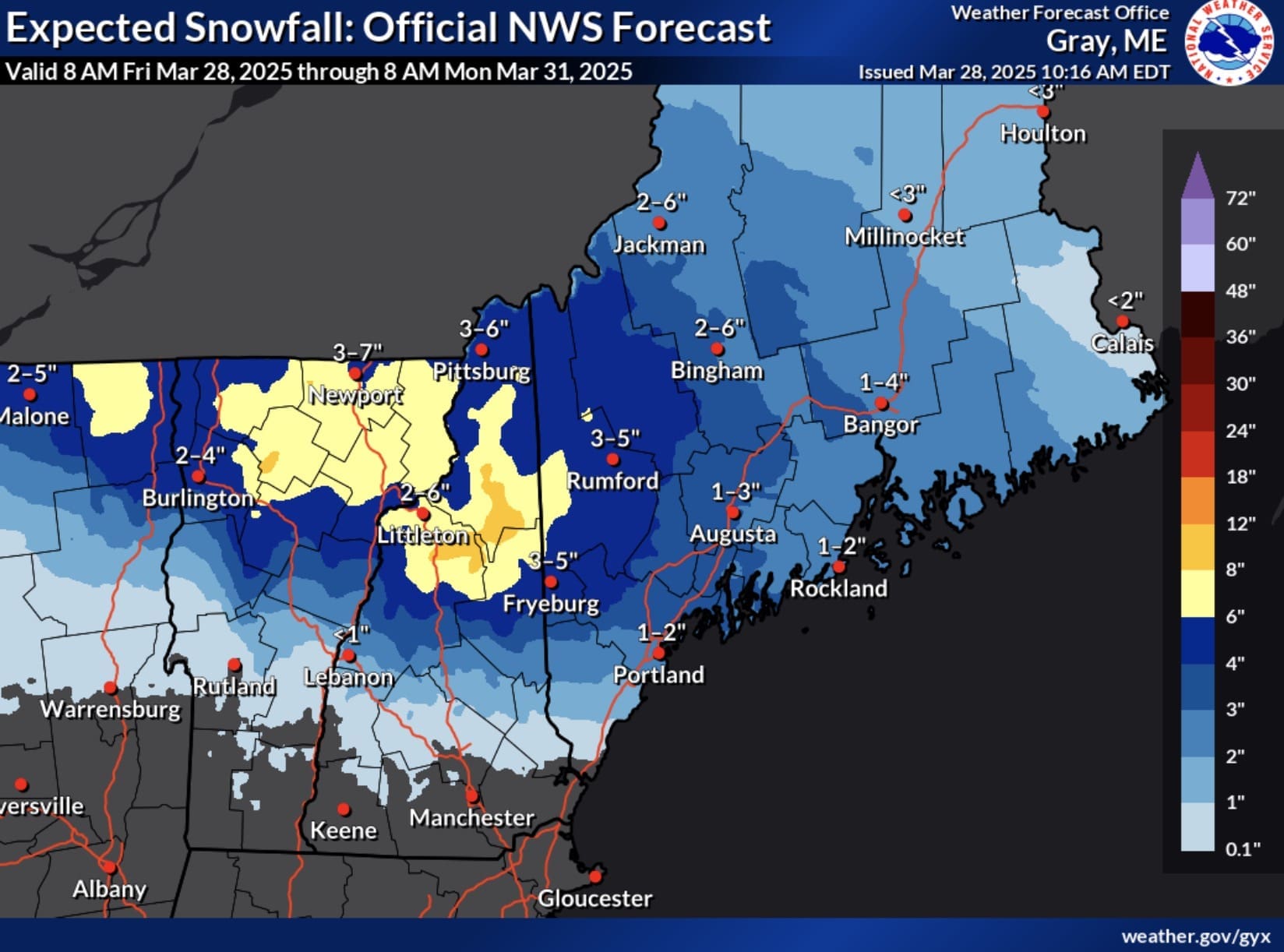 Expected snowfall forecast.